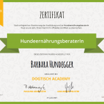 das Zertifikat zur Hundeernährungsberaterin für Barbara Hundegger